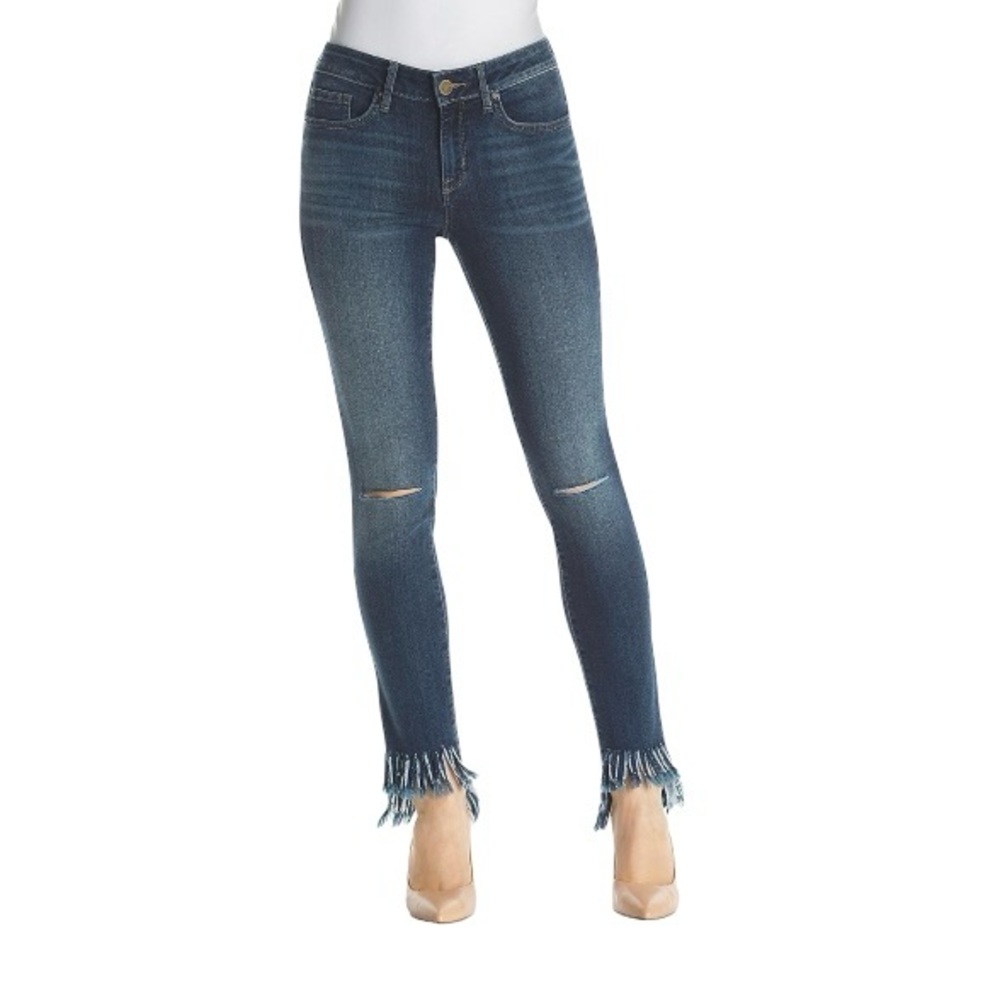WILLIAM RUST Perfect Skinny Jeans Blue Fringe‎ Hem Cropped Coquette Girl Sz 28